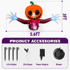 5 FT Halloween Inflatable Pumpkin Ghost  Outdoor LED Blow-Up Decoration with Giant Arms, Light-Up Eyes, Waterproof Yard Decor for Lawn and Garden