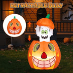 2.8FT Halloween Inflatable Animated Pumpkin Ghost, 2 White LED Lights, Weather-Resistant Polyester, for Small Spaces/Accent Decor