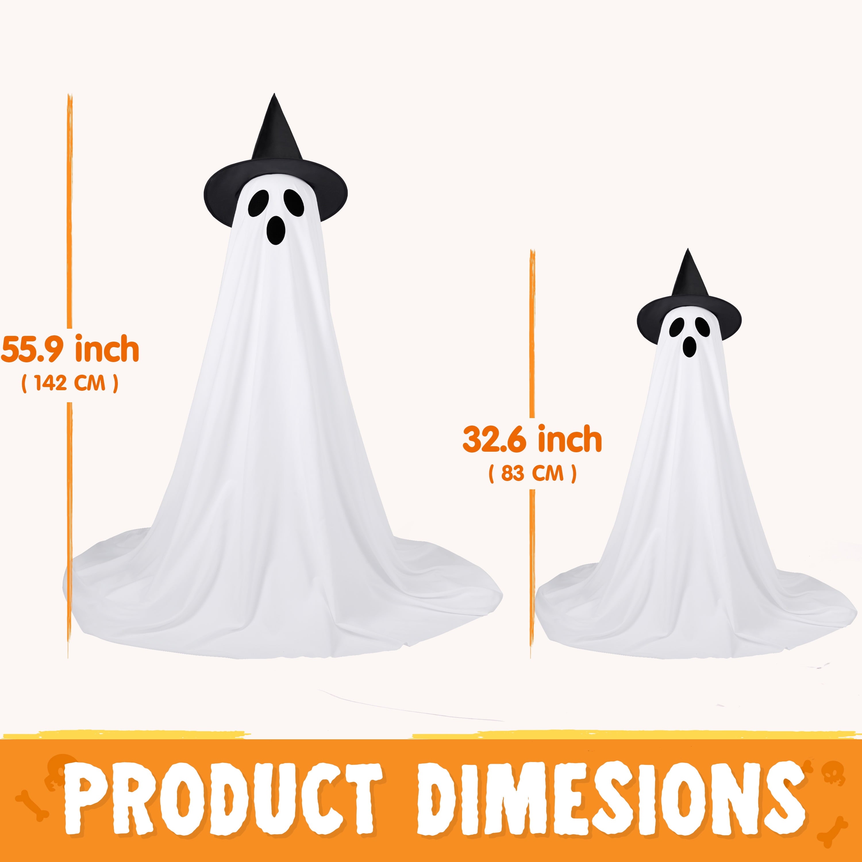 2 Packs Halloween Decorations Outdoor,Light Up Halloween Spooky Standing Ghost with Witch Hat,Scary Ghosts Decor with LED Lights for Front Porche Yard Garden Home