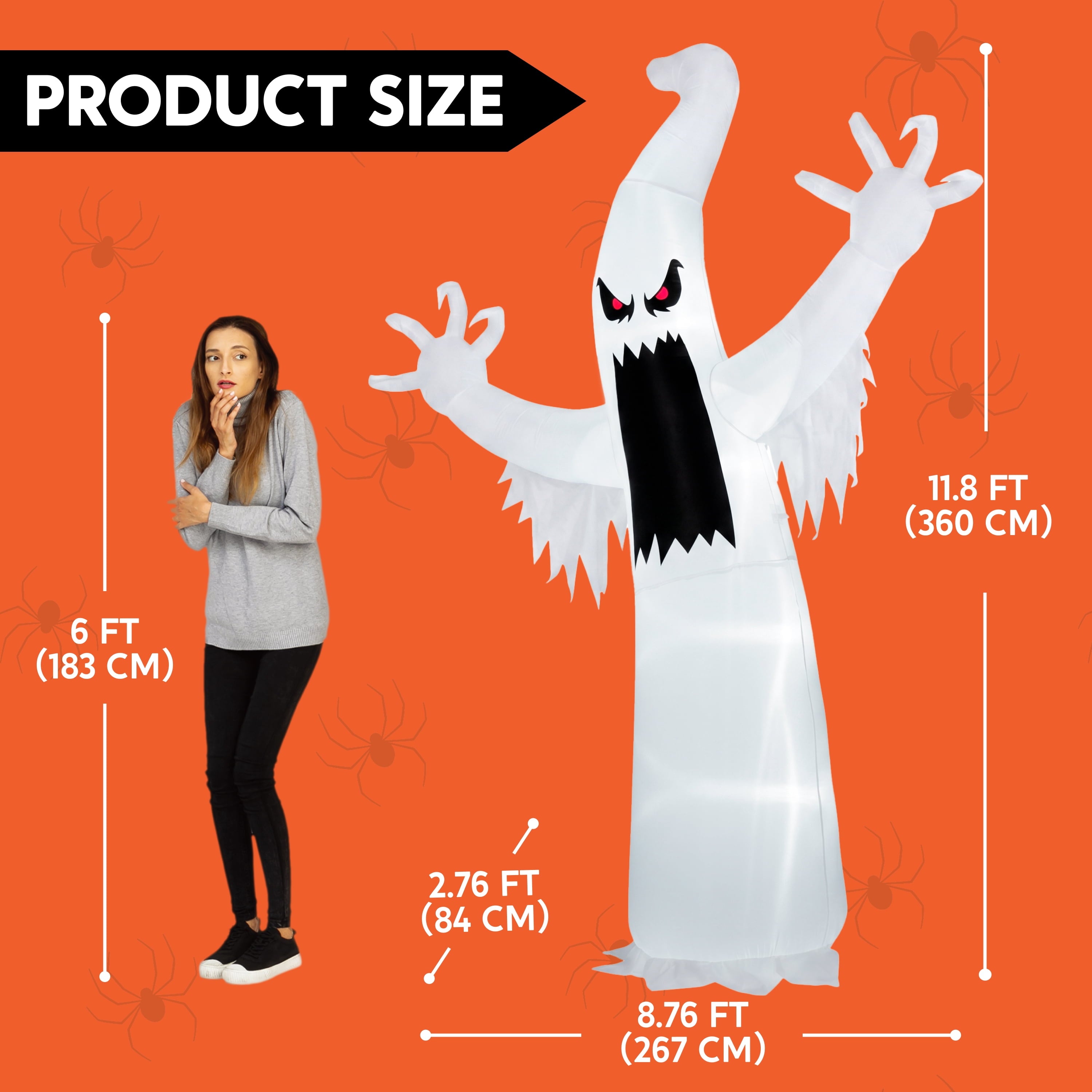 12 ft Halloween Inflatable Outdoor Ghost,Giant Ghost Blow Up Decor with Built-in LED Lights,inflatables with Build-in LEDs,Spooky Outdoor Decorations for Yard & Lawn