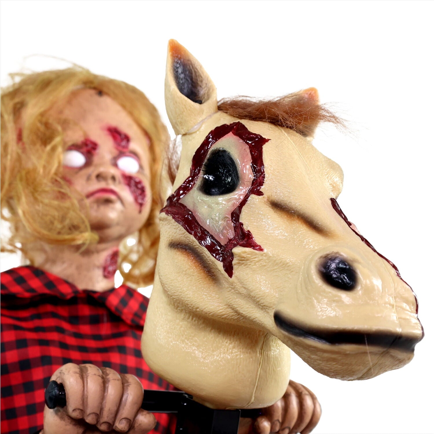 3.2 ft Voice & Sound-Sensor Rocking Horse Girl Halloween Animatronic, HHRCKHRSGRL-1FLSA