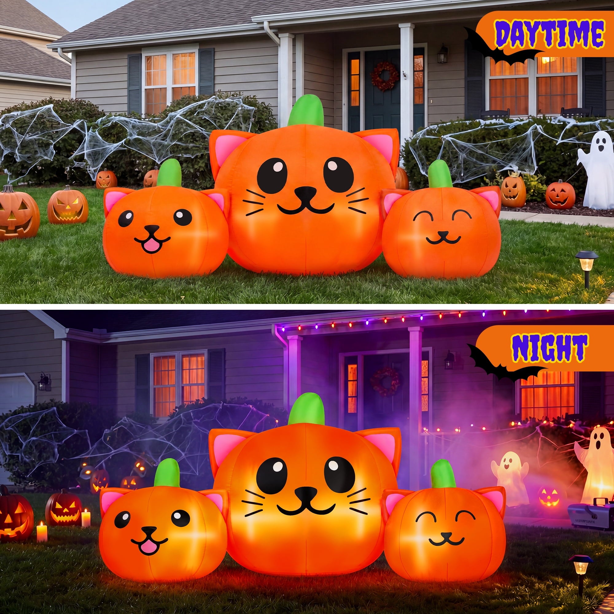 6.2FT Halloween Inflatable Pumpkin Cat Outdoor Decorations, Halloween Blow Ups with Lights for Party, Yard