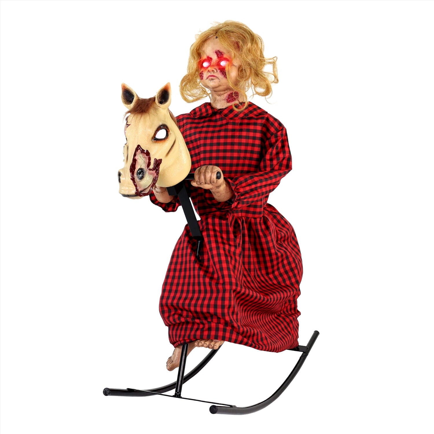 3.2 ft Voice & Sound-Sensor Rocking Horse Girl Halloween Animatronic, HHRCKHRSGRL-1FLSA