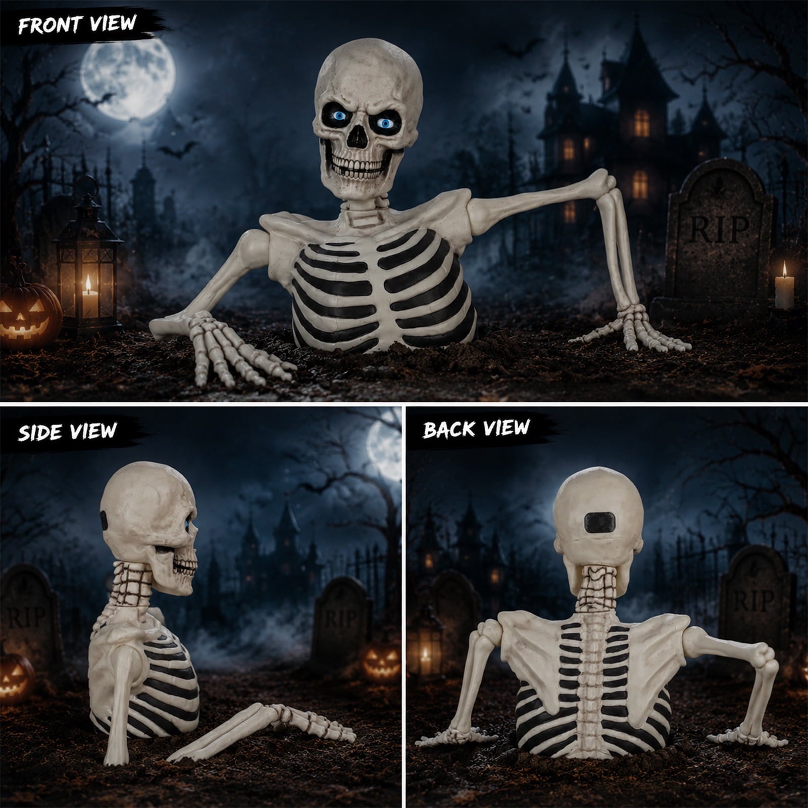 Clearance Halloween Decorations Skeletons, Giant Ground Breaking Skeleton with LCD Eyes, Spooky Haunted Home Halloween Decorations Outdoor for Yard, Patio & Front Porch
