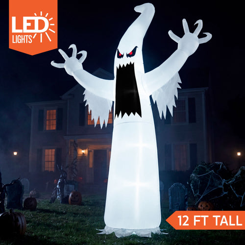 12 ft Halloween Inflatable Outdoor Ghost,Giant Ghost Blow Up Decor with Built-in LED Lights,inflatables with Build-in LEDs,Spooky Outdoor Decorations for Yard & Lawn