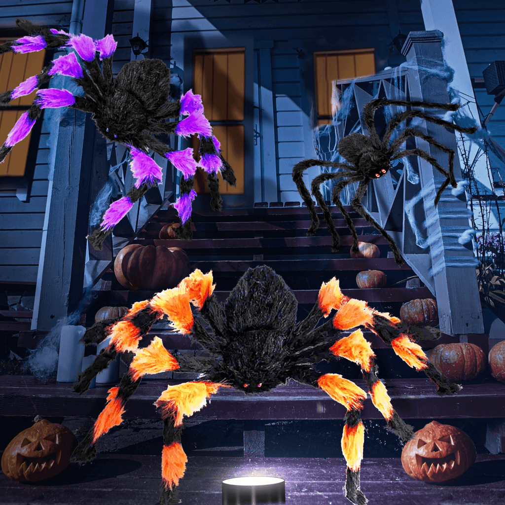 JoyX Giant Halloween Spider Web Decoration Set, 23 ft Huge Web with 50" Large Spider, LED Light, and Glow in The Dark Spiders for Outdoor Yard Decor