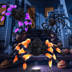 JoyX Giant Halloween Spider Web Decoration Set, 23 ft Huge Web with 50" Large Spider, LED Light, and Glow in The Dark Spiders for Outdoor Yard Decor