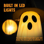 2 Packs Halloween Decorations Outdoor,Light Up Halloween Spooky Standing Ghost with Witch Hat,Scary Ghosts Decor with LED Lights for Front Porche Yard Garden Home