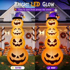 8 ft Halloween Pumpkin Stack Inflatable Decoration with Witch Hat, Lighted Blow up Yard Decor for Outdoor Lawn Garden