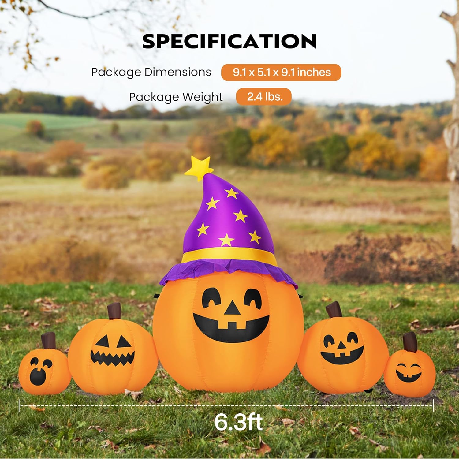 SPECSTAR 6ft Long Halloween Inflatable LED Lighted Pumpkin Family Blow up Outdoor Lawn Yard Decoration