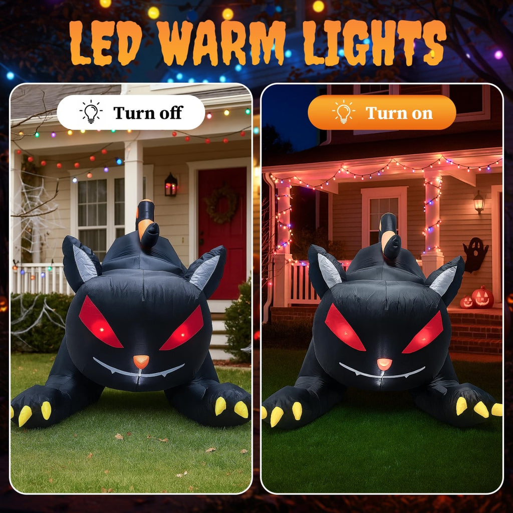6.5FT Halloween Inflatable Black Cat, Blow Up Yard Decoration with Shakable Head & LED Lights, Large Halloween Decor for Yard, Party, Garden