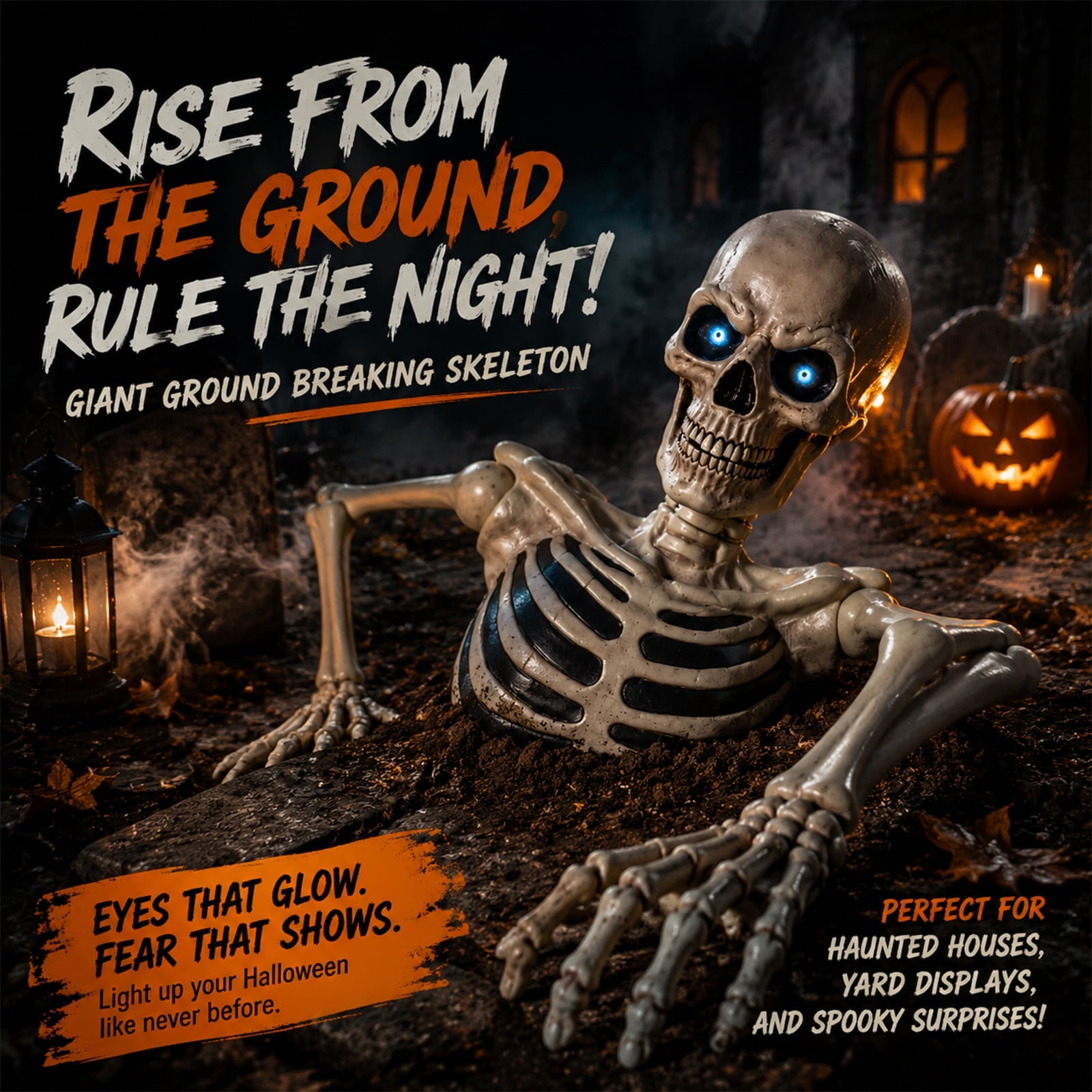 Clearance Halloween Decorations Skeletons, Giant Ground Breaking Skeleton with LCD Eyes, Spooky Haunted Home Halloween Decorations Outdoor for Yard, Patio & Front Porch