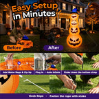 8ft Halloween Inflatable, Stacked Pumpkins with Witch Hat and Built-in LED Lights, Outdoor Blow up Yard Decor for Lawn, Garden, Porch and Halloween Party, Orange