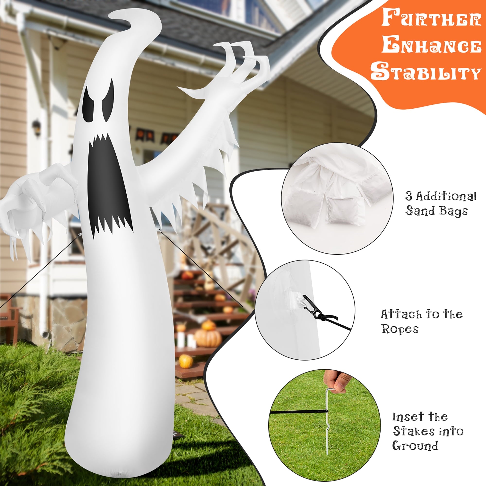 Costway 12ft Halloween Inflatable Ghost Quick Blow up w/LED Lights Outdoor Yard Scary Decoration