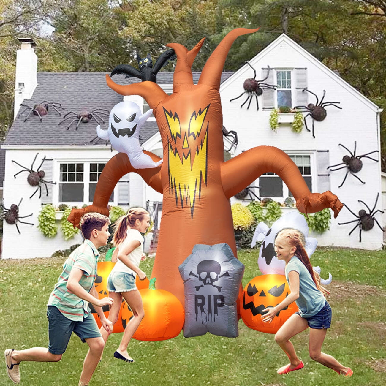 Coolmade 8ft Halloween Inflatables Decorations Inflatable Dead Tree Outdoor Decorations with LED Lights Built-in Blow Up Yard Decoration Pumpkin Ghost for Halloween Outdoor