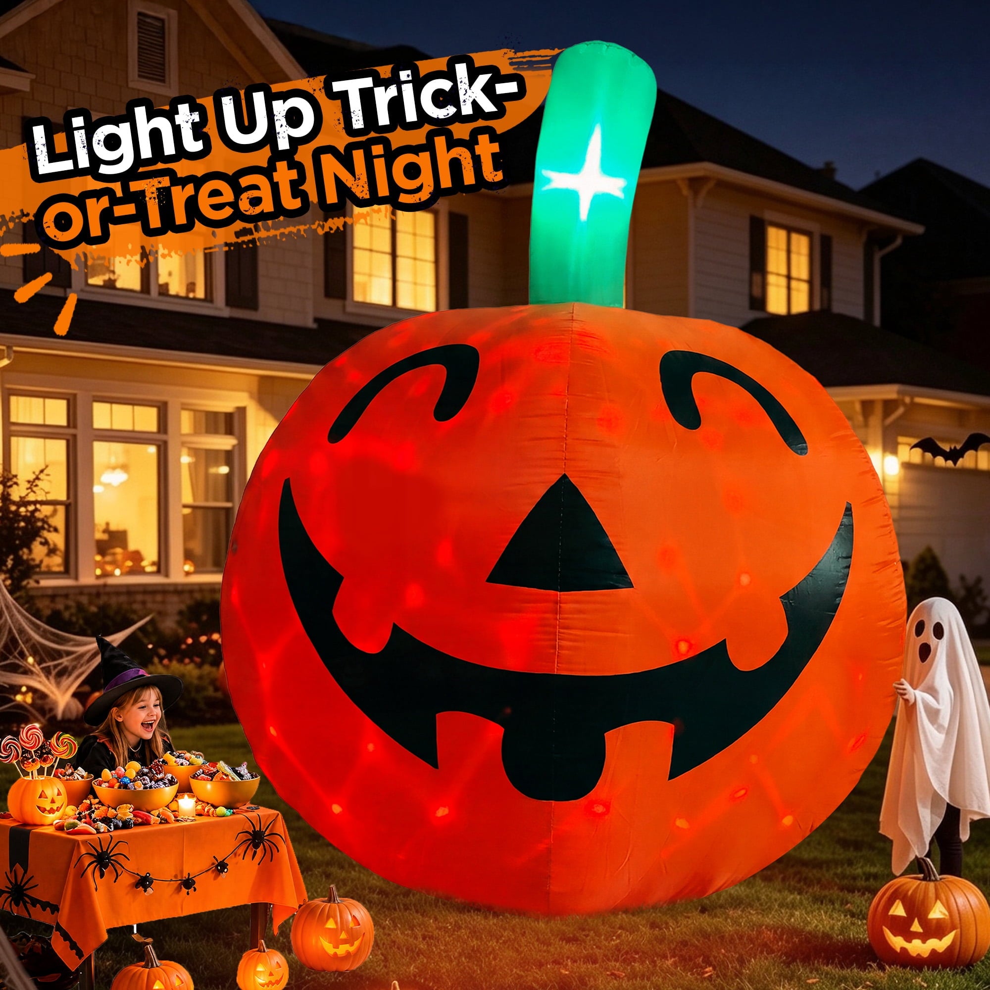 10ft Halloween Inflatable Pumpkin Decoration with Built-in LED Lights, Outdoor Yard Blow up for Halloween Party, Yard, Garden, Lawn