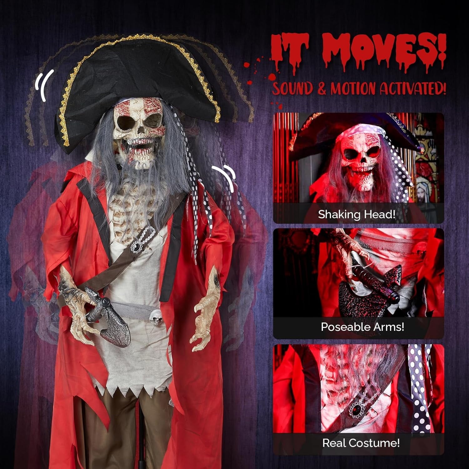 VINGLI 6.3FT Halloween Decor Animatronics Outdoor Decorations with Voice Control for Indoor Party Prop, Outdoor Lawn Patio Yard Decor House Garden, Pirate