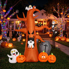 Coolmade 8 ft Halloween Inflatable Outdoor Dead Tree with Ghosts Pumpkins Tombstone Bat, Halloween Blow Up Yard Decorations Clearance with Build-in LED Lights for Holiday Party Lawn Yard Garden