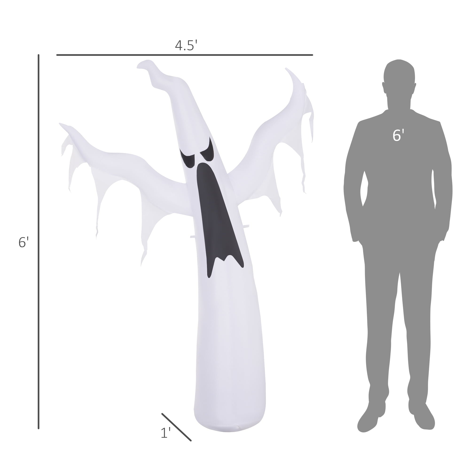HOMCOM Halloween Inflatable Ghost with LED Lights for Garden Indoor Outdoor