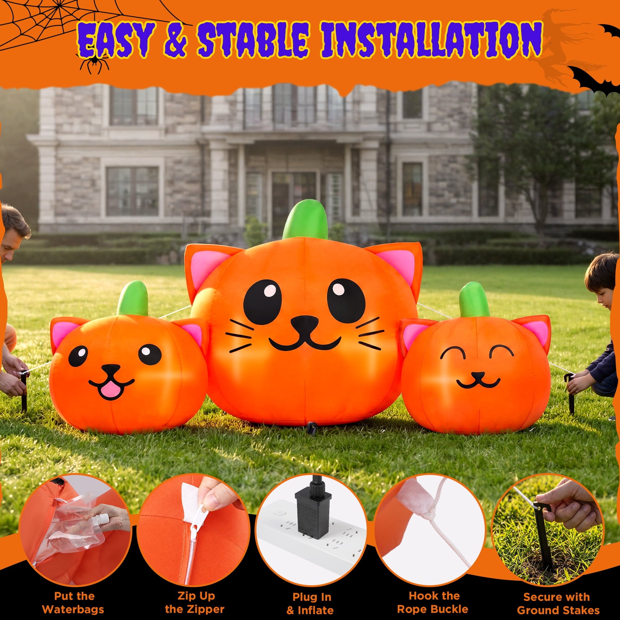 6.2FT Halloween Inflatable Pumpkin Cat Outdoor Decorations, Halloween Blow Ups with Lights for Party, Yard