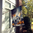 Halloween Keeshond Dog House Flag 28x40IN Double-Sided Polyester Decorative Sleeve Pole Flag for Outdoor Home Garden