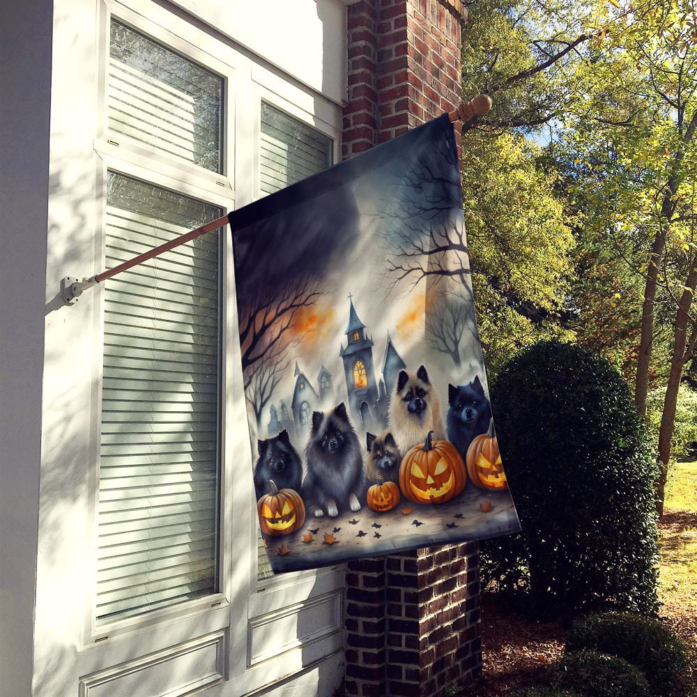 Halloween Keeshond Dog House Flag 28x40IN Double-Sided Polyester Decorative Sleeve Pole Flag for Outdoor Home Garden