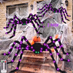 Halloween Spider Decorations Set, 5FT and 2 Pack 4FT Lighted Giant Spider Decorations for Halloween Party Indoor Outdoor Yard Home Decor