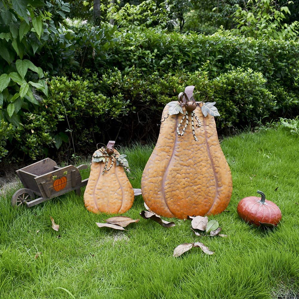 Metal Pumpkin Harvest Fall Decor Thanksgiving Halloween Outdoor Yard Garden Decor Free Standing Pumpkin Decorations for Home (H-24.5")