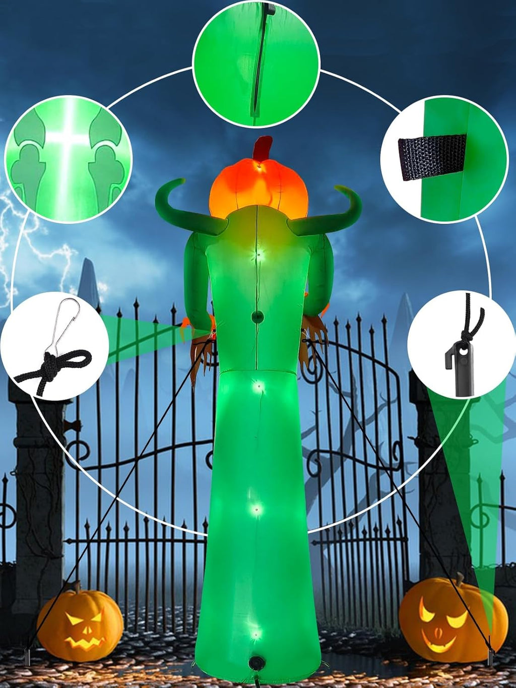 12FT Halloween Inflatable with LED Lights  Giant Pumpkin & Skeleton Outdoor Decoration for Yard, Lawn, Home, & Party  Scary Blow-Up Halloween Holiday Decor