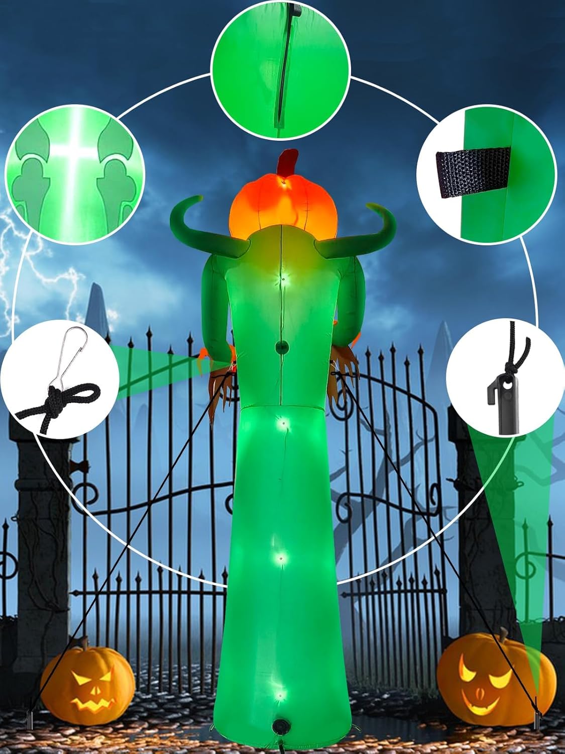 12FT Halloween Inflatable with LED Lights  Giant Pumpkin & Skeleton Outdoor Decoration for Yard, Lawn, Home, & Party  Scary Blow-Up Halloween Holiday Decor