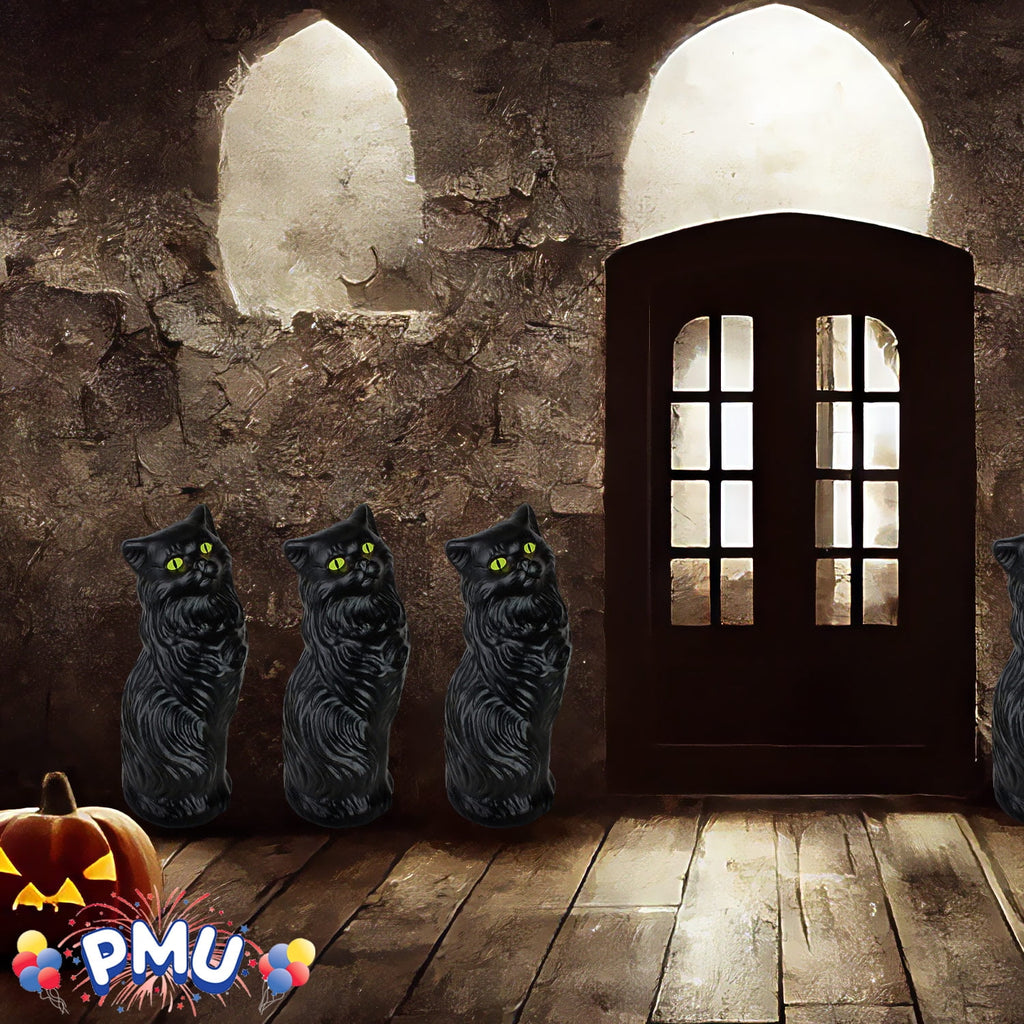 PMU Halloween Black Cat - Blow Mold Plastic Cat Statue - Perfect Décor for Halloween, Home, Yard, Lawn, Garden, Indoor and Outdoor - Best for Party Favors and Supplies - (Yellow Eyes) 17 Inch Pkg/1
