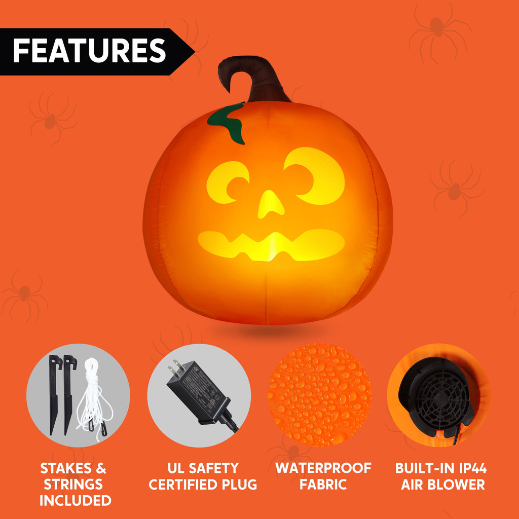 5 Ft Tall Halloween Inflatable Pumpkin,Blow Up Pumpkin with Projector Face and Music Lights,Outdoor Decorations for Yard,Garden,Lawn,Party