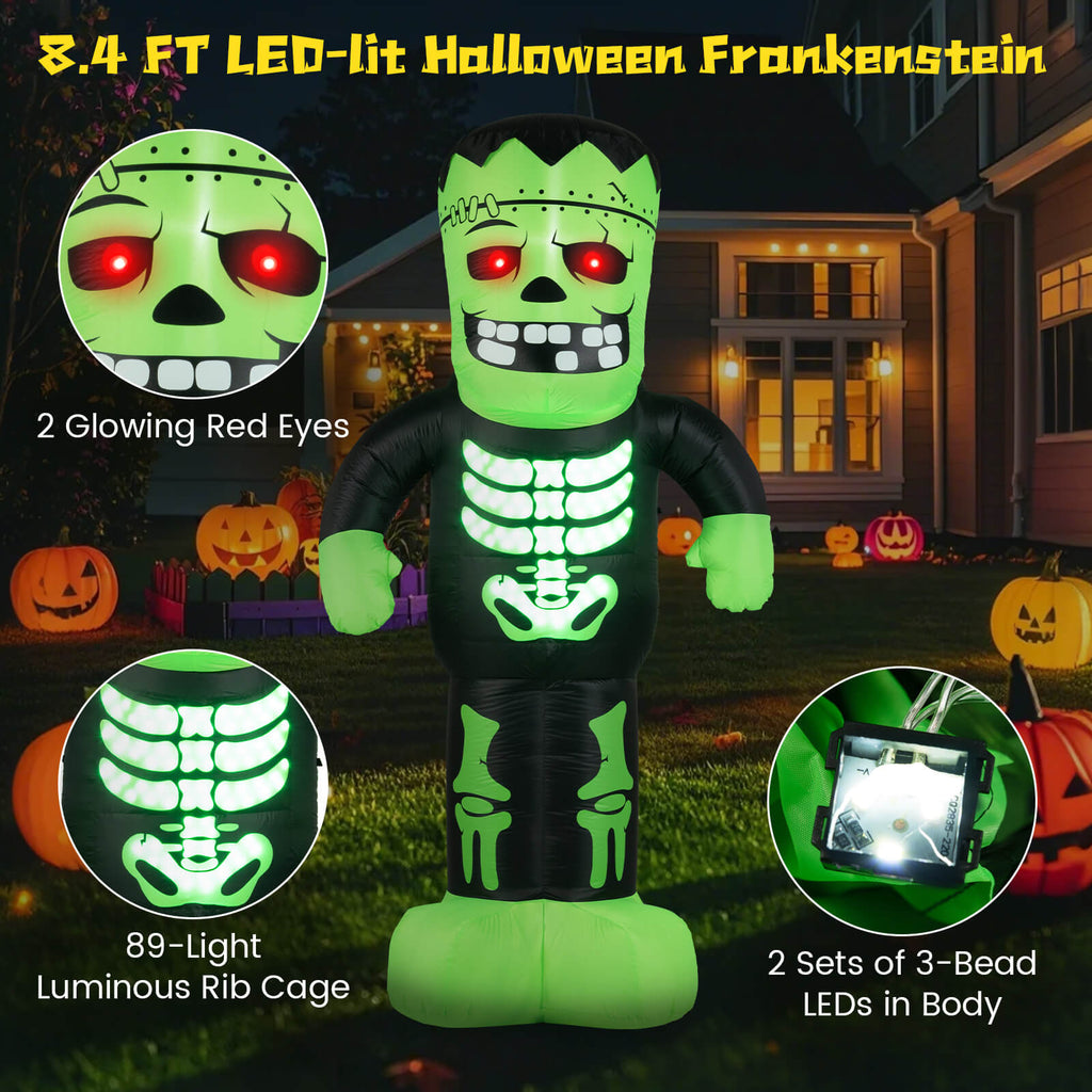 Costway 8.4 Ft Tall Halloween Inflatable Decoration LED-lit Inflatable Green Zombie