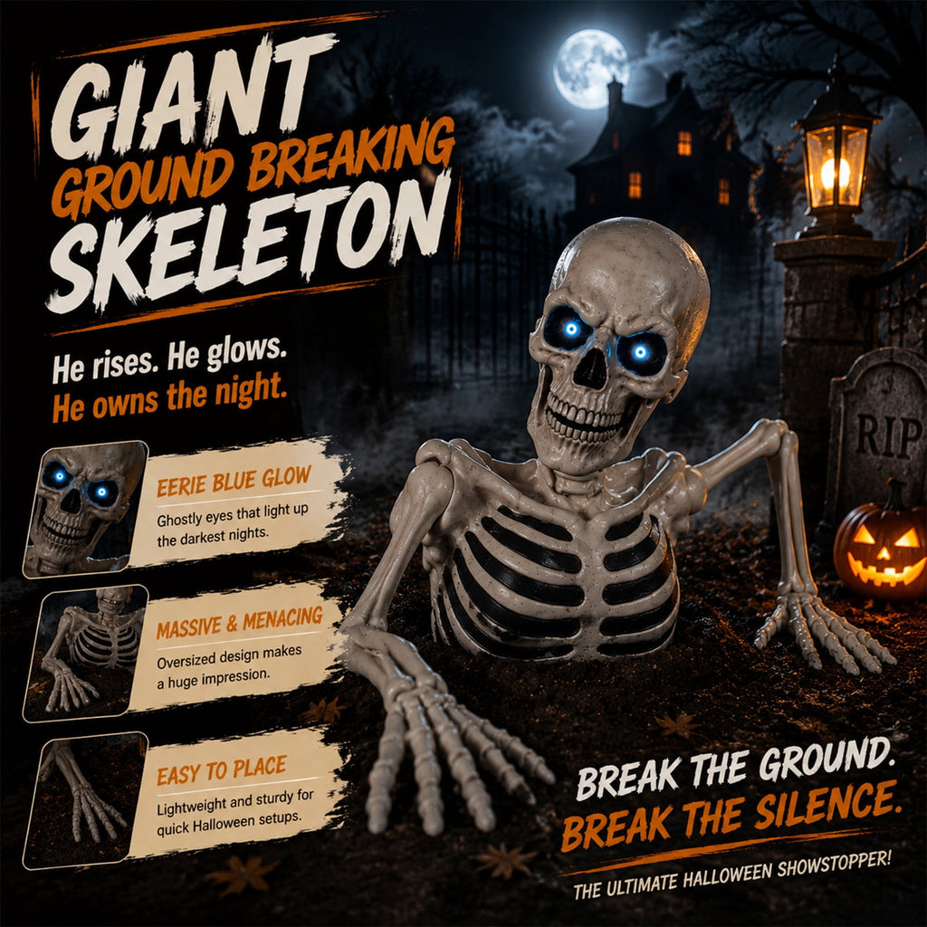 Clearance Halloween Decorations Skeletons, Giant Ground Breaking Skeleton with LCD Eyes, Spooky Haunted Home Halloween Decorations Outdoor for Yard, Patio & Front Porch