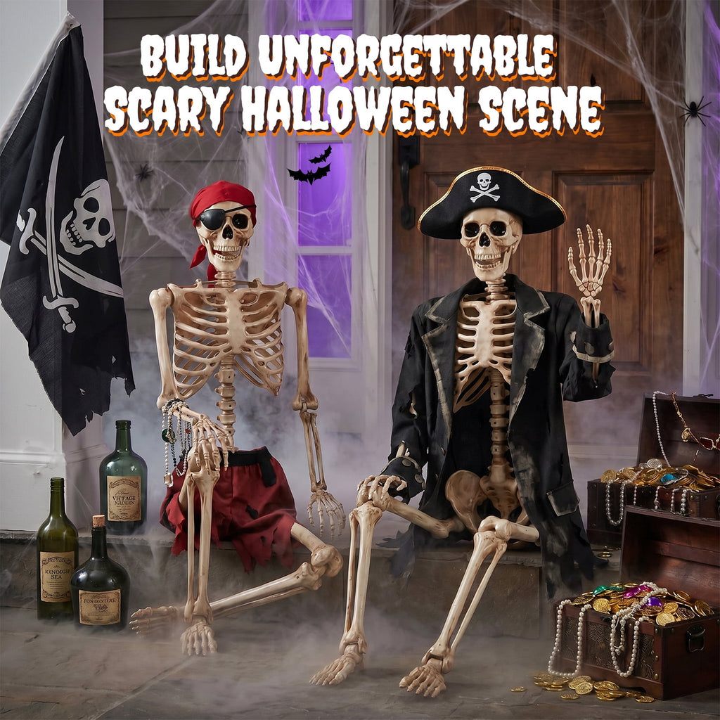 5.4ft Halloween Skeleton Decorations, Weathered Posable Skeleton Decor for Halloween Decorations Outdoor Indoor