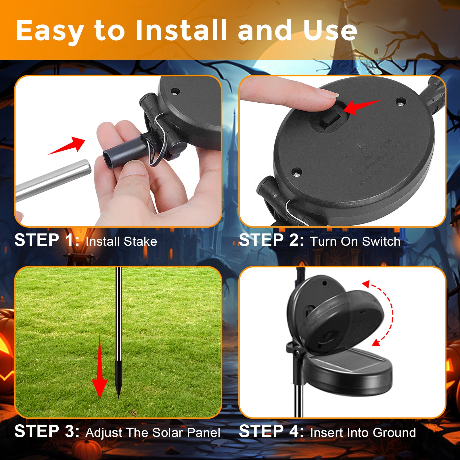 2 packs 40 LEDs Solar Halloween Pumpkin Stake Lights, 2 Modes Outdoor Waterproof Halloween Decorations, Solar Halloween Lights Stakes for Garden Yard Pathway