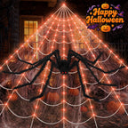 Scidweet Halloween Decorations Outdoor, 350 LED Halloween Spider Web Lights with 79" Large Spider for Outside Garden Yard Home Decor, Orange