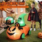 2.6ft Halloween Inflatable with Music and Lights,Remote Control Pumpkin Ghost Car,Blow ups Rc Car,Indoor Outdoor,Orange Green