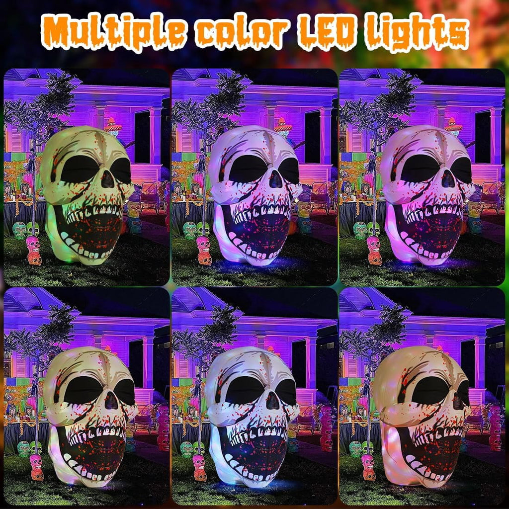 Halloween Inflatables 4 FT High Halloween Inflatable Skull with Magic LEDs, Scary Skulls Inflatable Halloween Skull Inflatable, Outdoor Halloween Decorations Clearance for Holiday Party