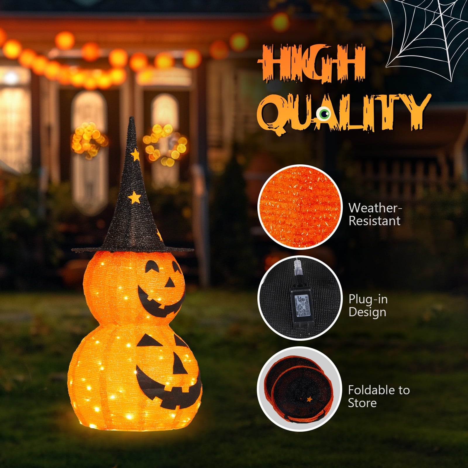 3FT Pumpkins Halloween Lighted Pumpkin Outdoor Decoration for Holiday Lawn Garden Party,2Pcs