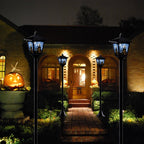 2-Pack Haunted House Solar Post Lights - Spooky Halloween Decoration with Eerie Glow, 40" Rust-Proof Stake, Auto On/Off for Outdoor Yard