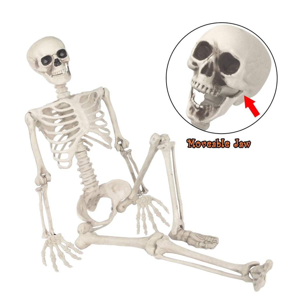 OZMI Halloween Skeleton Decoration for Haunted House, 38 Inch Full Body Plastic Skull Skeleton with Posable Joints for Halloween Party Haunted House Bar Graveyard Decorations Party