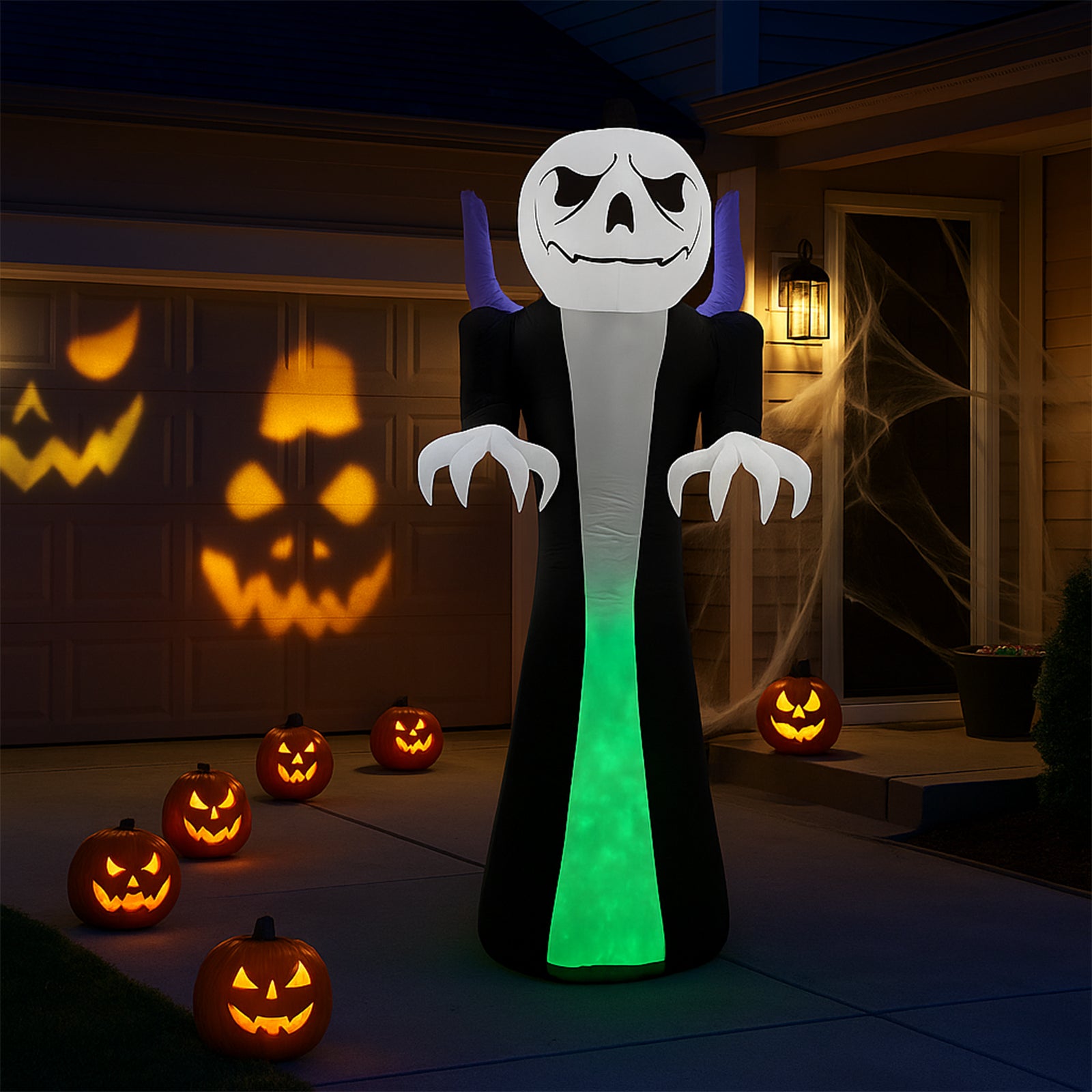 12 FT Halloween Inflatables Ghost Outdoor Halloween Decoration w/ Pumpkins Head