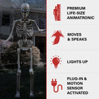 8 ft Tall Motion-Activated Towering Skeleton, Premium Talking Halloween Animatronic Decoration, Plug-In, HHTWRSKEL-2FLSA
