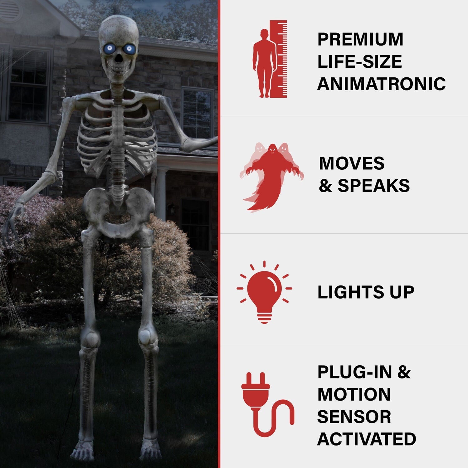8 ft Tall Motion-Activated Towering Skeleton, Premium Talking Halloween Animatronic Decoration, Plug-In, HHTWRSKEL-2FLSA