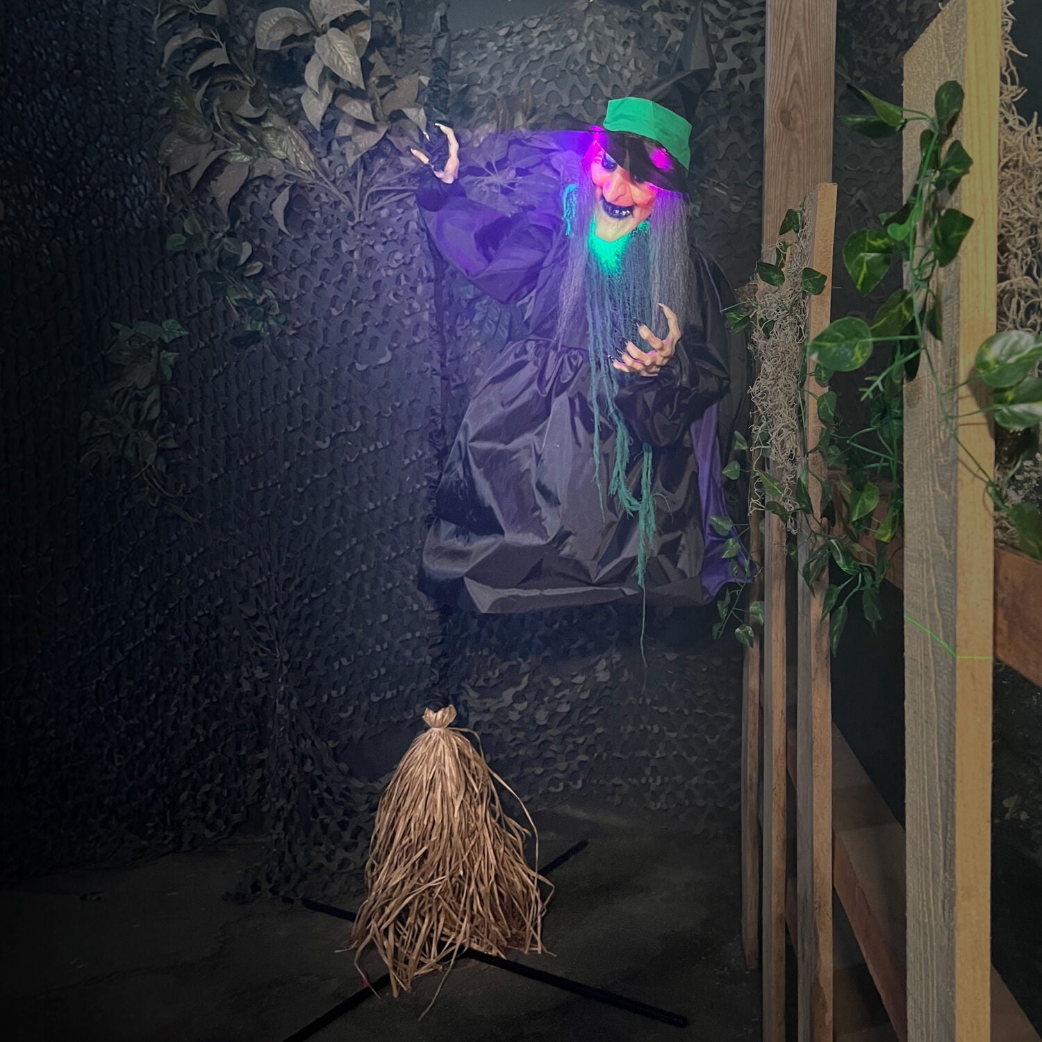 6 ft Touch-Activated Mounted Flying Witch Halloween Animatronic, HHWITCH-52FLS