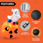 5ft Halloween Inflatables Light up Cute Ghost,Blow Up Ghost Lift Pumpkin Candy Bag with Build-in LEDs for Yard Decorations