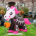 COMIN 5 FT Halloween Inflatables Skeleton Unicorn Outdoor Decorations Blow Up Yard Pink Cute with Built-in LEDs for Indoor Party Garden Lawn Decor