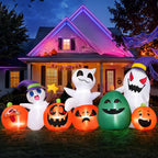 (2 pack) 7ft Long Halloween Inflatable with Lights,Pumpkin Ghost for Outdoor Decorations