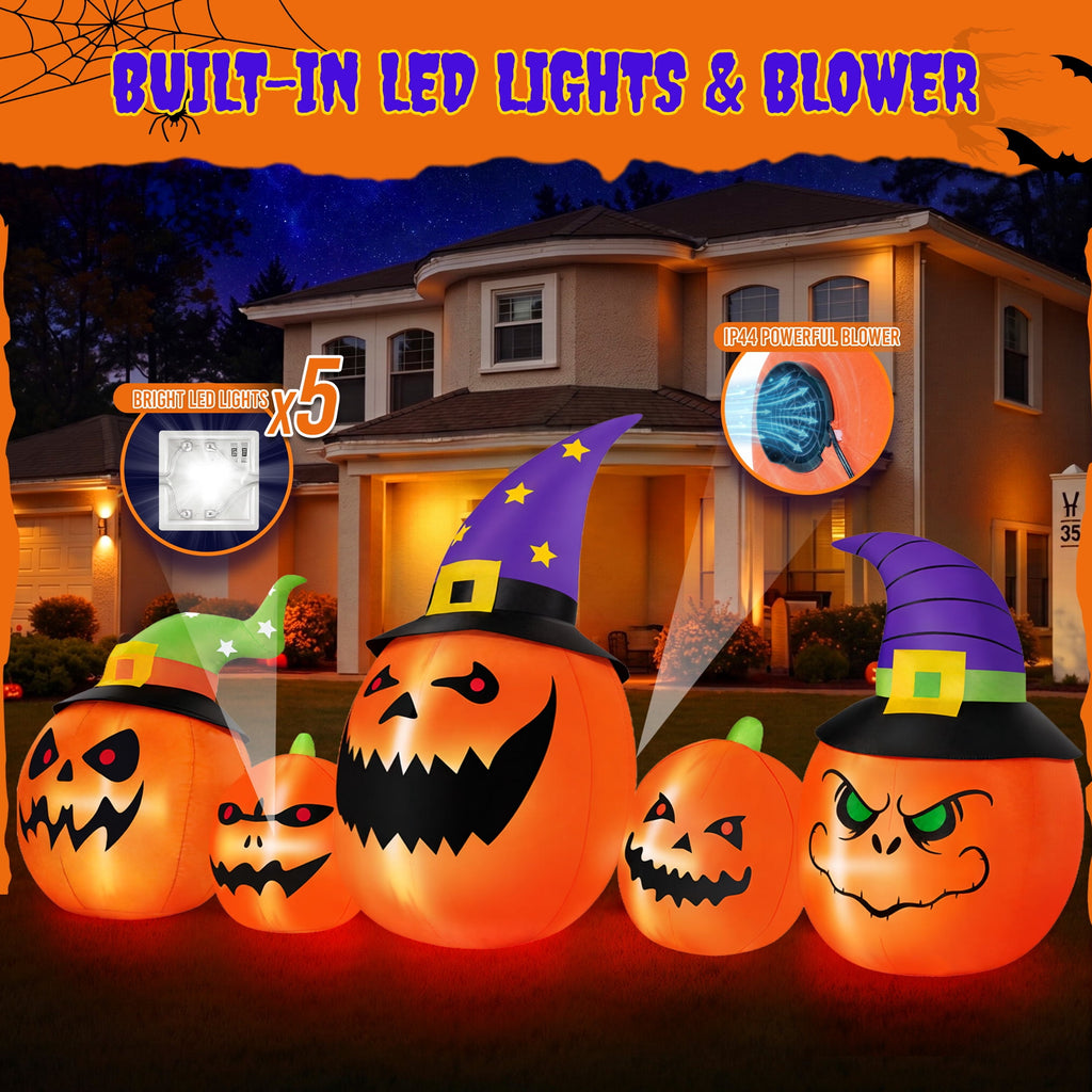 (2 pack) 8FT Halloween Inflatable Pumpkins Blow ups Outdoor Decorations, Five Pumpkins with LED Lights for Party Yard